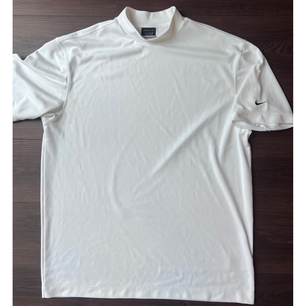 Nike Golf Men XL White Mock Neck Short Sleeve Shirt FIT DRY Swoosh Logo